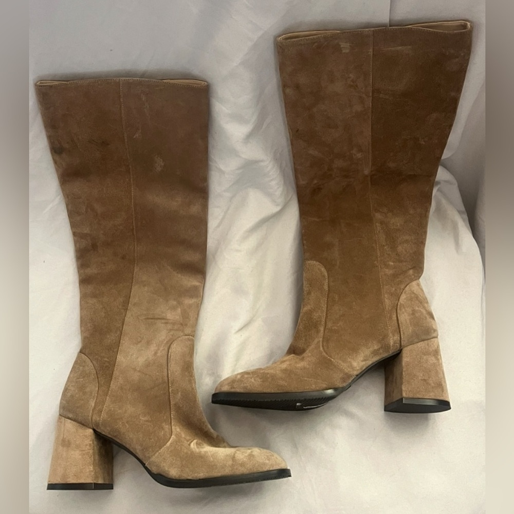 Stuart Weitzman Flared Block Heel Brown Suede Knee Boots $895 8.5 B - Picture 2 of 7